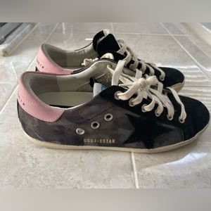 Golden Goose Super-Star LTD in camo laminated nappa with black star, 37, worn 1x